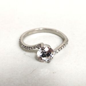 Round .75ct White Sapphire Stainless Steel Bypass Pave Diamond Ring-Size 5